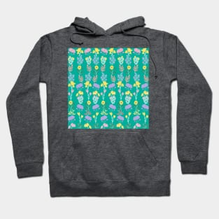 Colorful Flowers Stream In Garden Green Hoodie